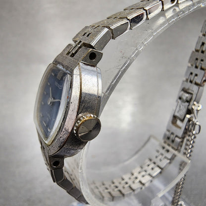 Seiko Watch Women 19mm Blue Dial Silver Tone Oval Manual 103600 Runs2