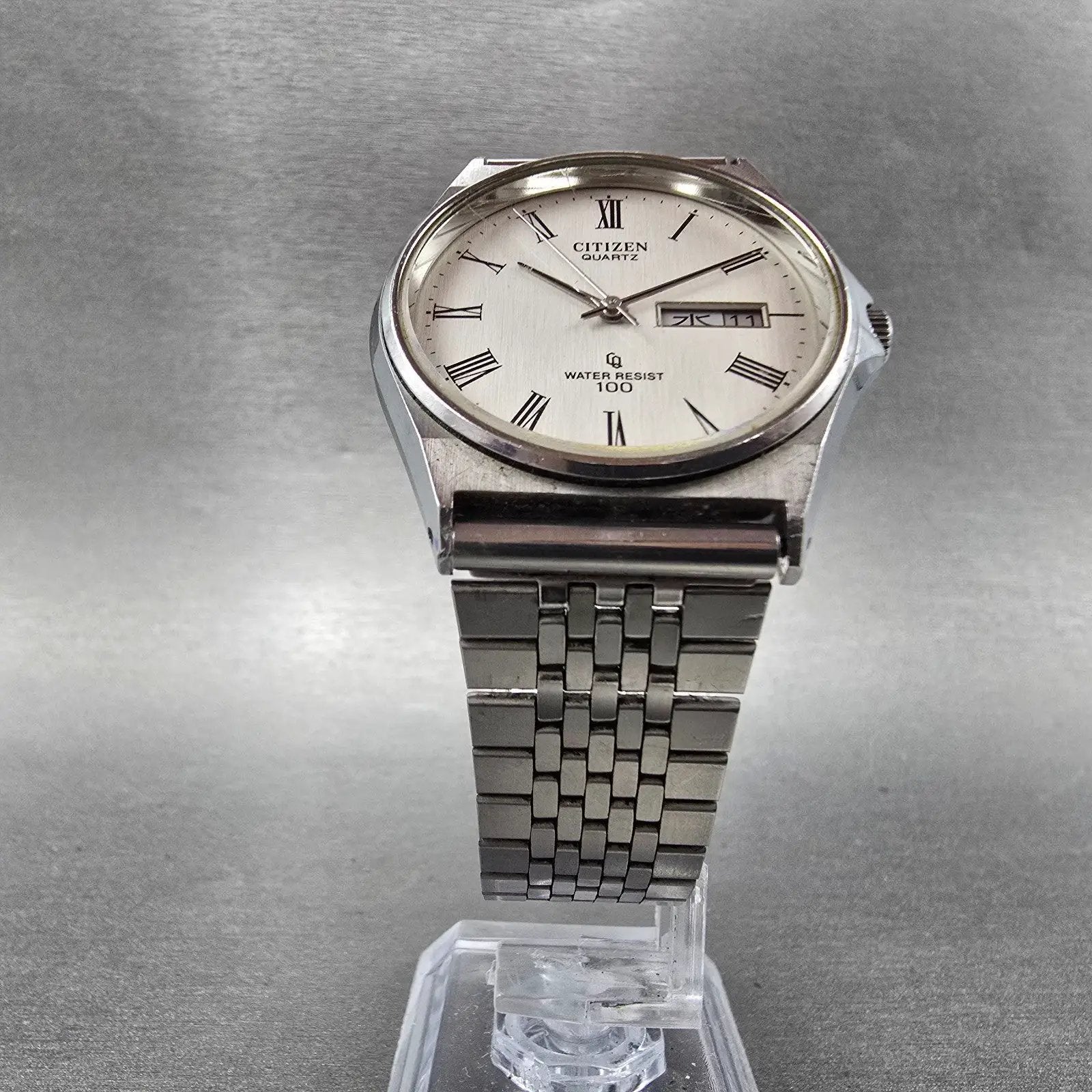 Citizen CQ Watch Men 35mm Silver Dial Silver Tone Daydate Round 4-211138 PARTS3
