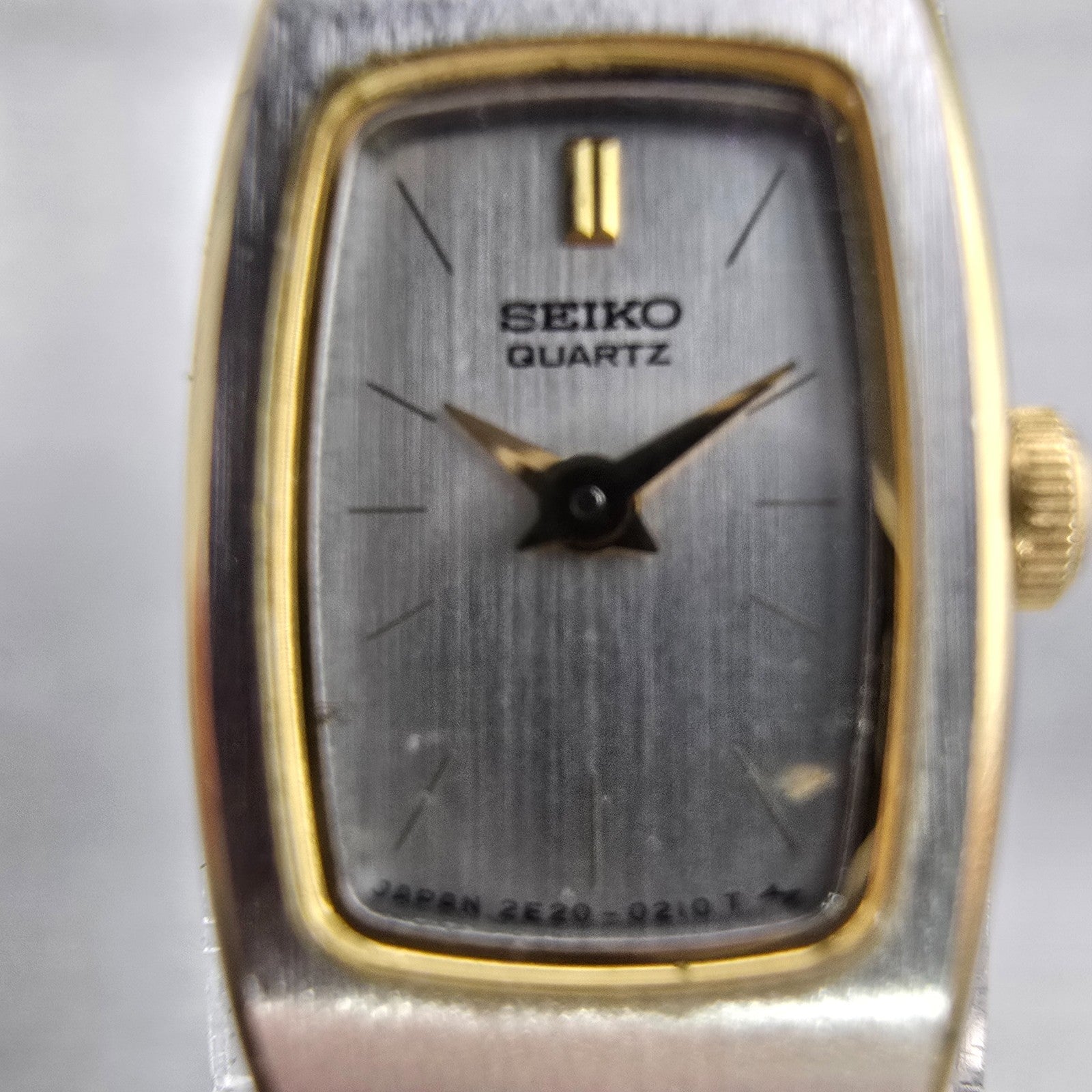 Seiko Watch Women 13mm Silver Dial Two Tone Rectangle 2E20-5139 New Battery VTG1