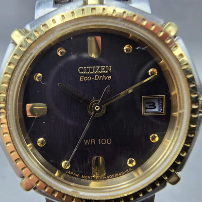 Citizen Eco-Drive Watch Women 27mm Blue Dial Two Tone Date E011-S030561 Runs2