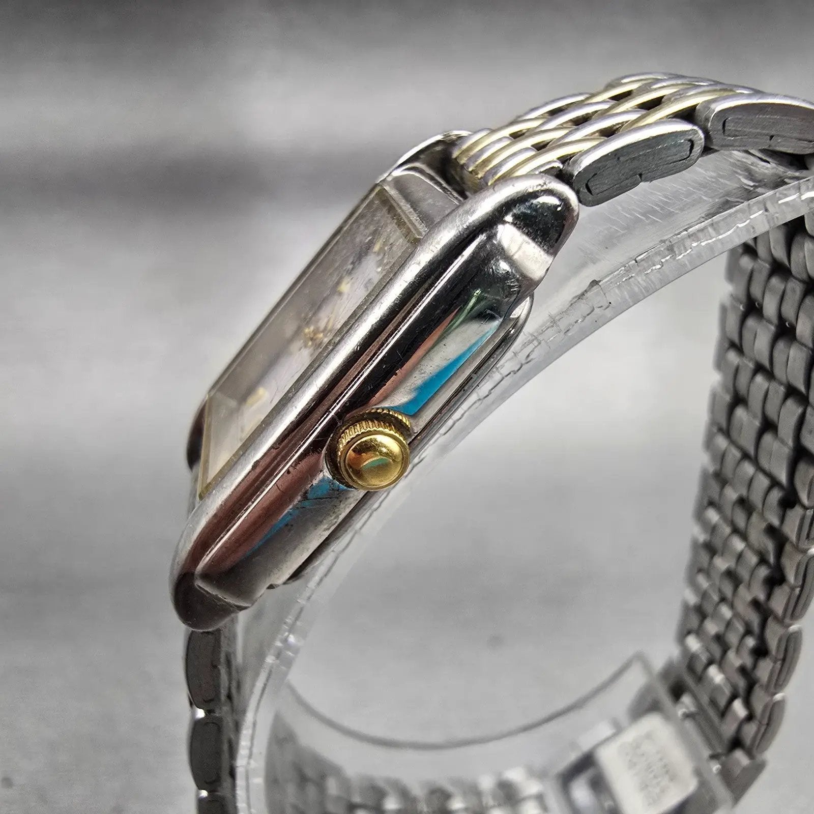 Seiko Watch Women 18mm Silver Dial Two Tone Rectangle V401-5660 New Battery VTG2