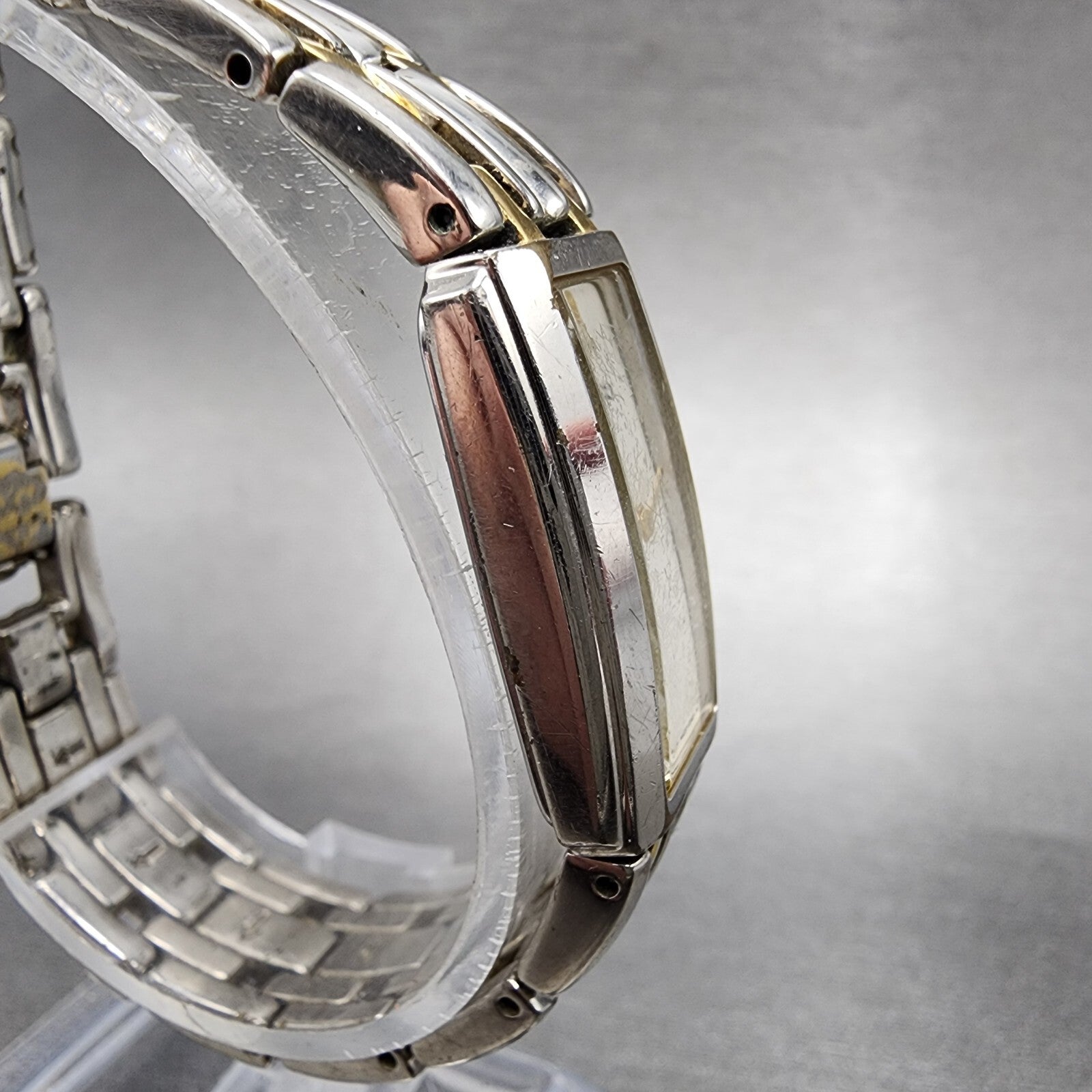 Seiko Tank Watch Women 15mm Cream Dial Two Tone Rectangle 4N007089 New Battery3