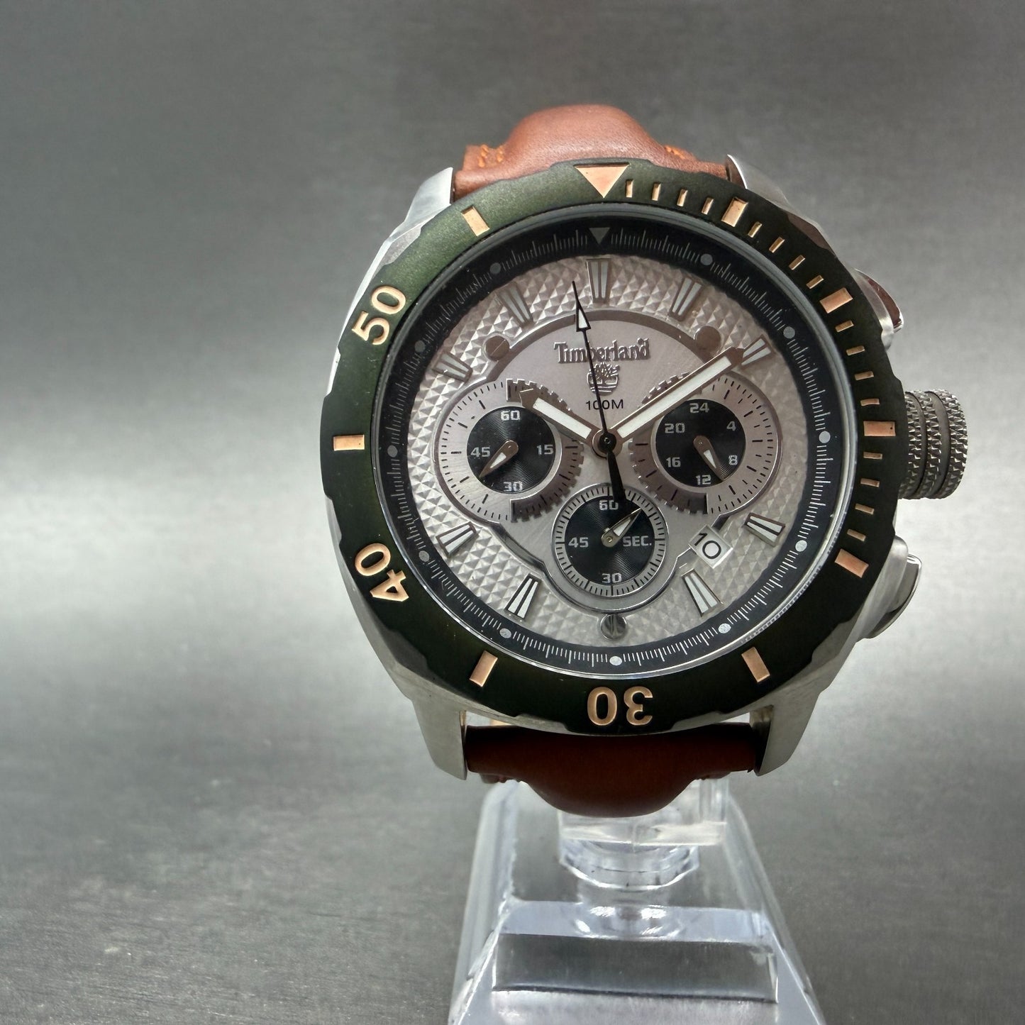 Timberland Chronograph Watch Men 45mm Silver Dial Silver Tone Date  PARTS6