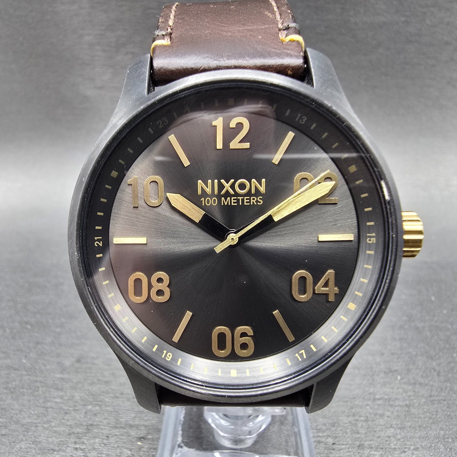 Nixon The Patrol Watch Men 44mm Black Dial Black Tone Round Leather new Battery0