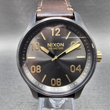 Nixon The Patrol Watch Men 44mm Black Dial Black Tone Round Leather new Battery0