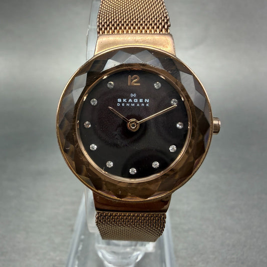 Skagen Watch Women 25mm Brown MOP Dial Rose Gold Tone Round New Batt Mesh Band0