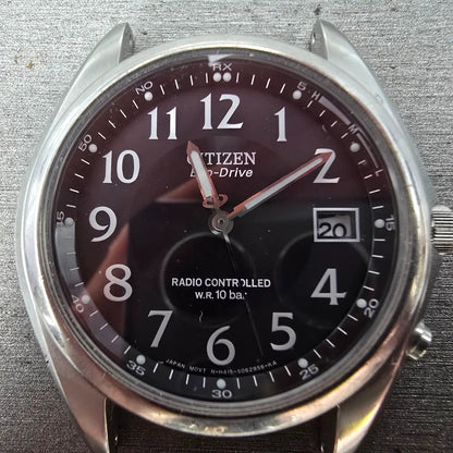 Citizen Eco-Drive Watch Men 38mm Black Dial Steel Atomic Round Date READ!!!!!! J2