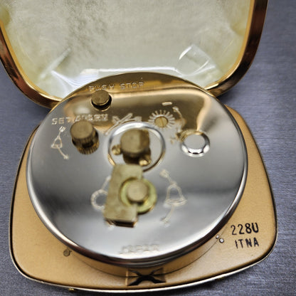 Seiko Travel Alarm White Dial Gold Tone Brown Case Daydate Manual Wind Runs5