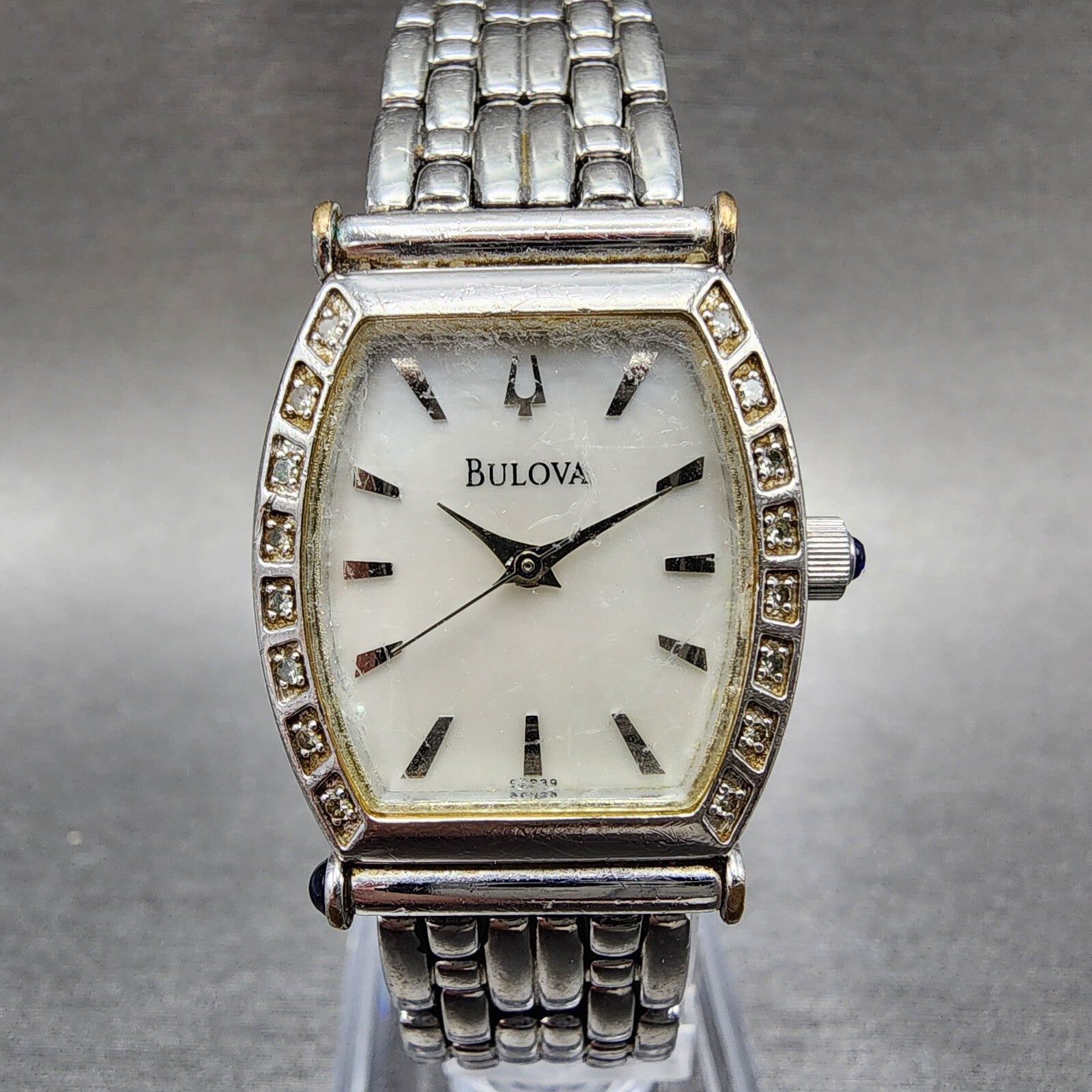 Bulova Watch Women 22mm MOP Dial Stainless Steel Tonneau 96R39 New Battery0