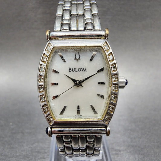 Bulova Watch Women 22mm MOP Dial Stainless Steel Tonneau 96R39 New Battery0