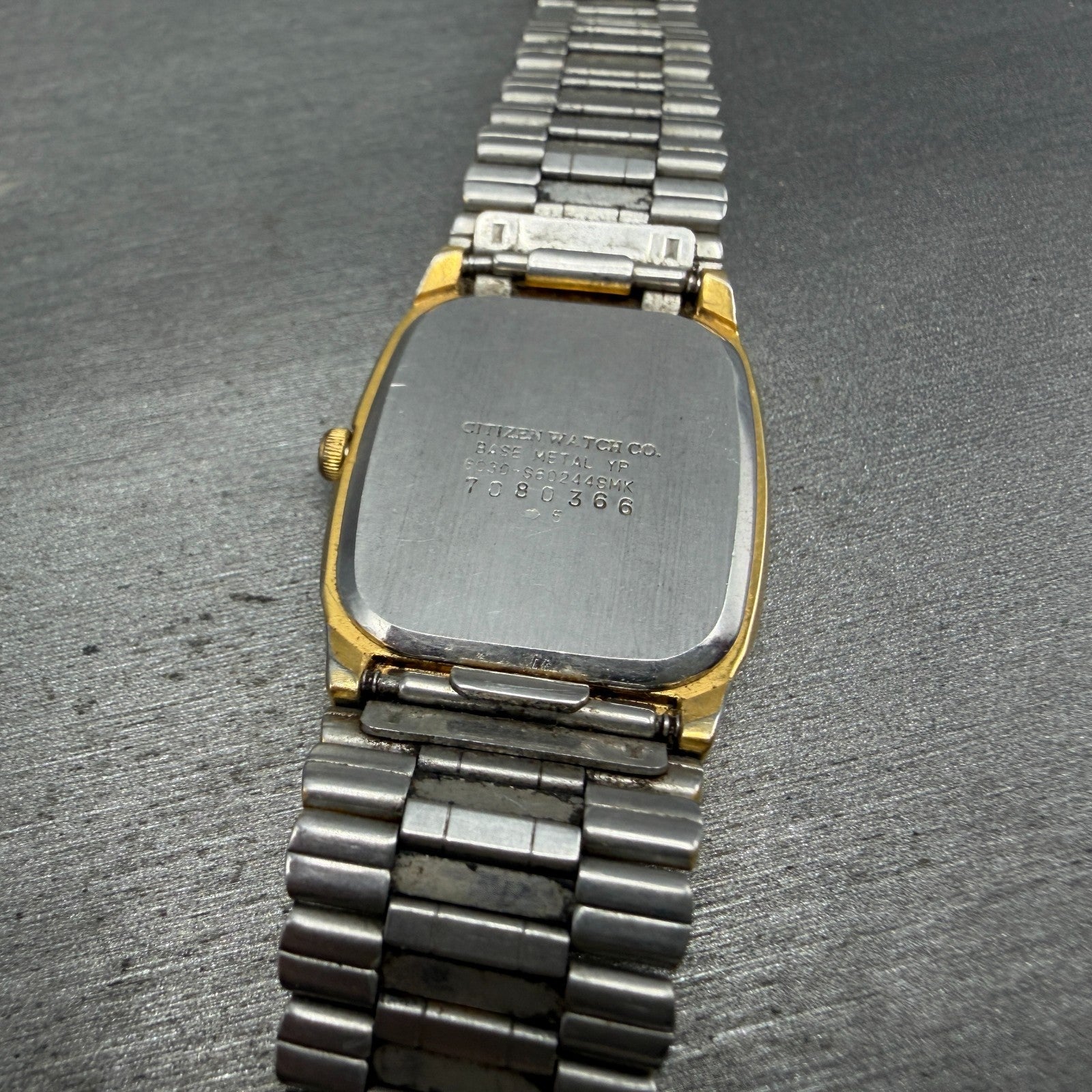 Citizen CQ Tank Watch Men 26mm Black Dial Gold Tone Rectangle 6030-S60244 PARTS15