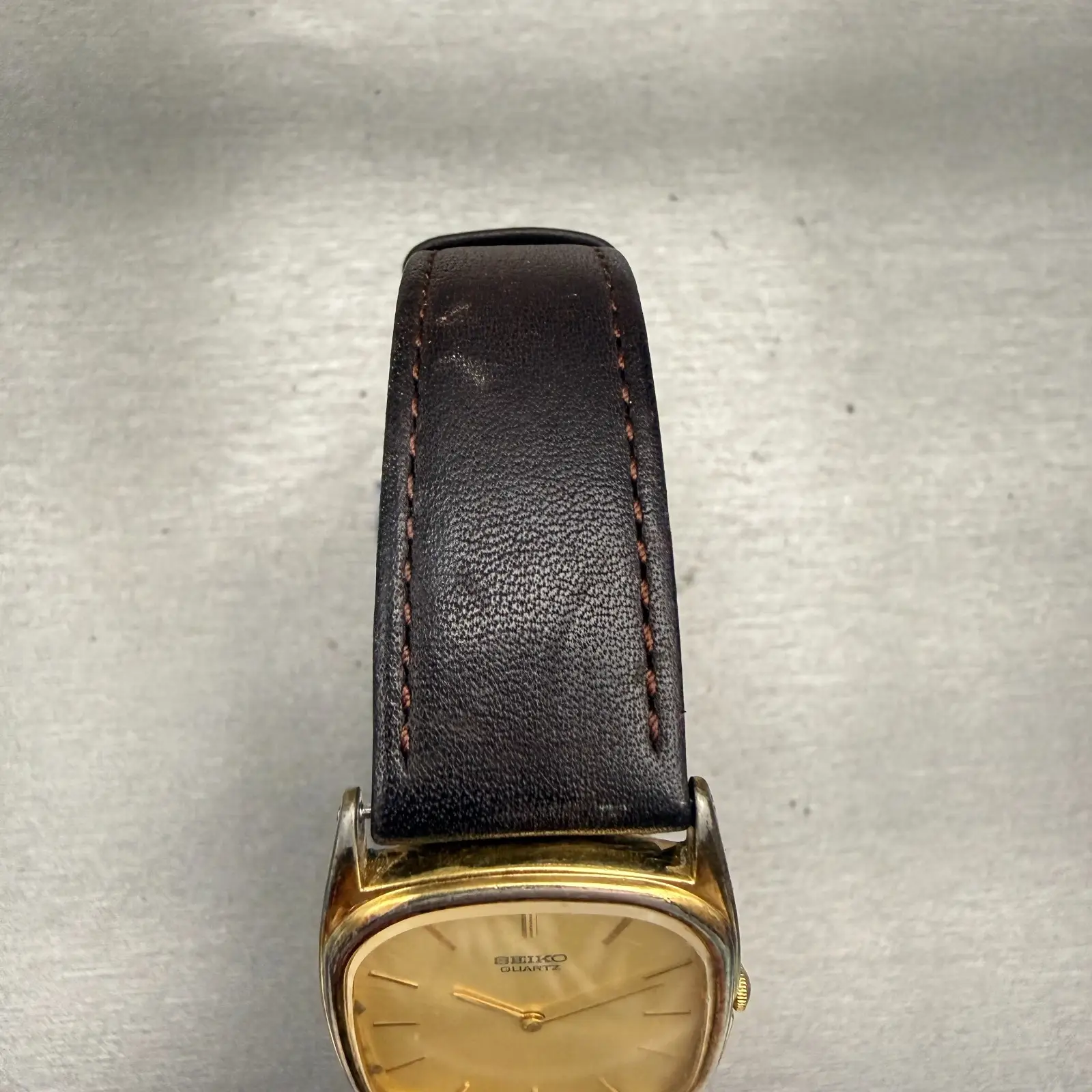 Seiko Watch Men 27mm Gold Dial Gold Tone Rectangle 7430-5319 New Battery VTG4
