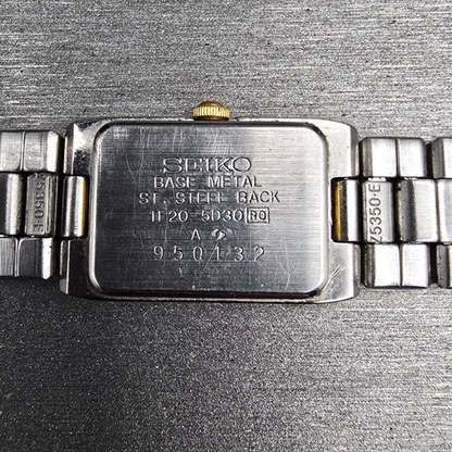 Seiko Watch Women 14mm Champagne Dial Two Tone Rectangle 1F20-5D30 New Battery10