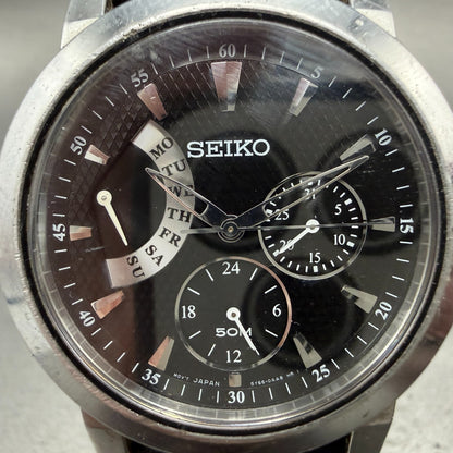 Seiko Watch Men 39mm Black Dial Silver Tone Daydate 24 Hour 5Y66-0AA0 NewBattery1