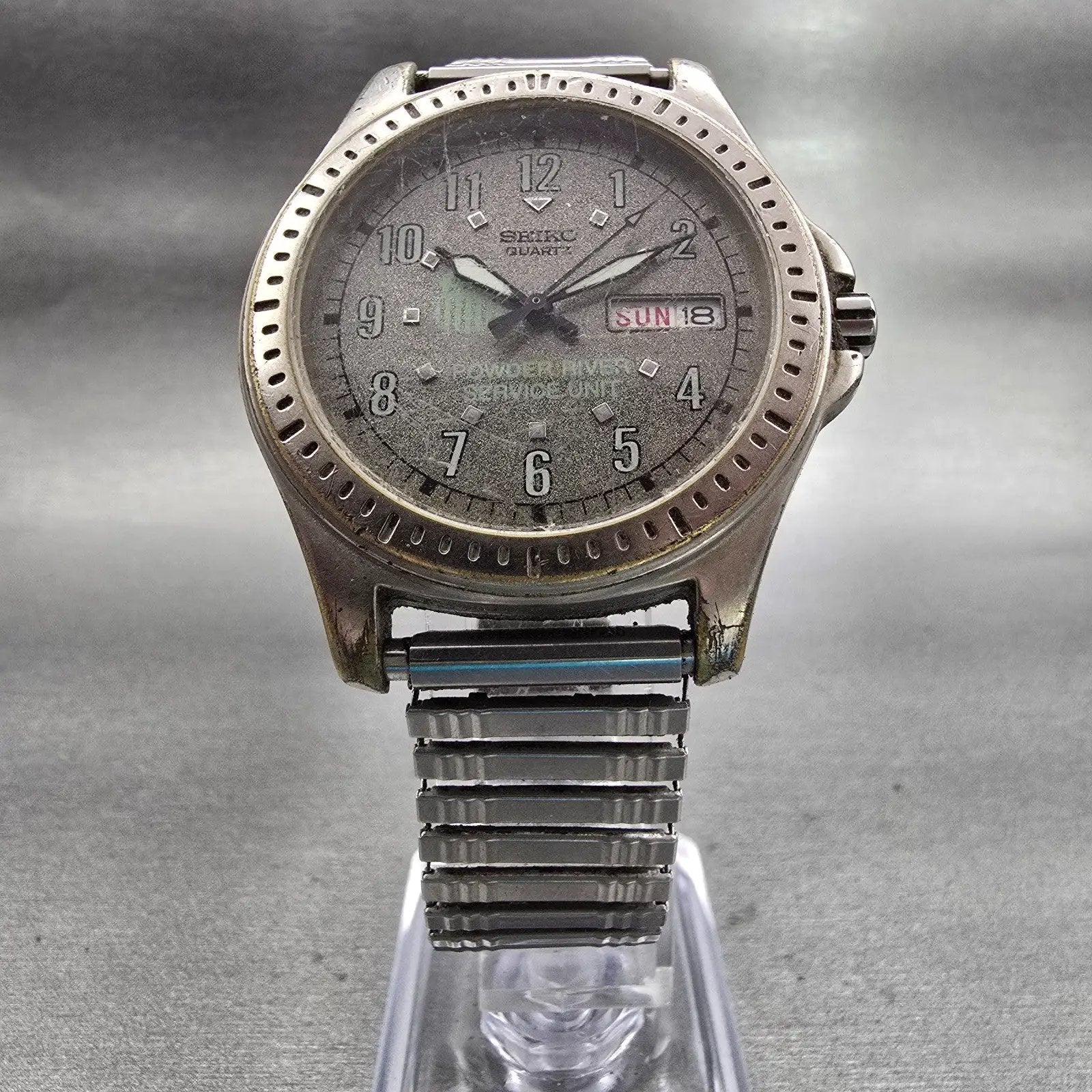 Seiko Watch Men 38mm Green Dial Gray Tone Daydate Round 7N43-8B09 New Battery5
