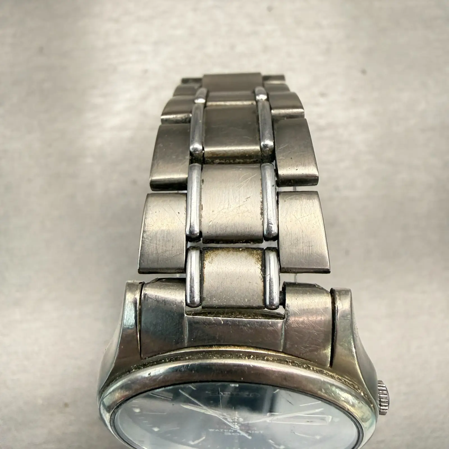 Seiko Titanium Watch Men 36mm Black Dial Gray Daydate Round 7N43-9050 New Batt4