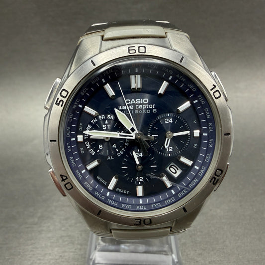 Casio Waveceptor WVQ-M410 Watch Men 43mm Blue Dial Silver Tone Date Solar Works0