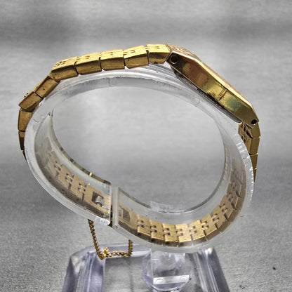 Seiko Watch Women 12mm Gold Dial Gold Tone Rectangle 2E20-5559 New Battery VTG8