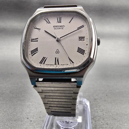 Seiko Watch Men 32mm White Dial Silver Tone Date Rectangle 5932-5030 New Battery5