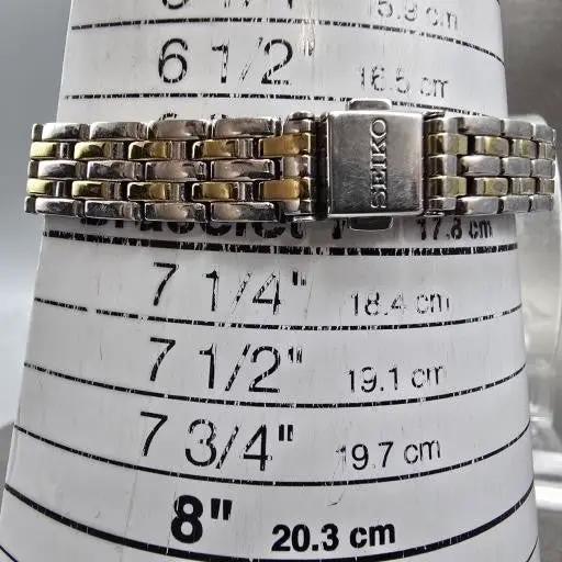 Seiko Solar Tank Watch Women 15mm White Dial Two Tone Rectangle V116-0AA0 WorksL11