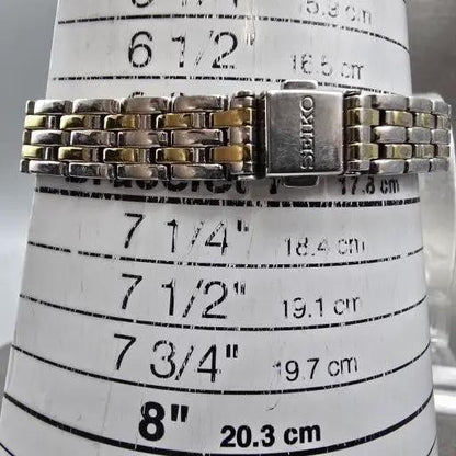 Seiko Solar Tank Watch Women 15mm White Dial Two Tone Rectangle V116-0AA0 WorksL11