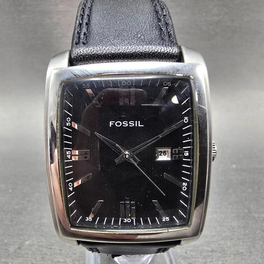 Fossil Tank Watch Men 33mm Black Dial Silver Tone Date PR-1693 New Battery0