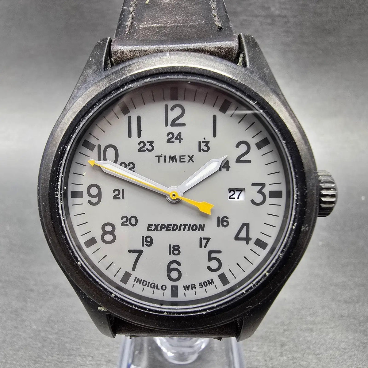 Timex Expedition Scout Watch Men 40mm Gray Dial Black Date Round New Battery0