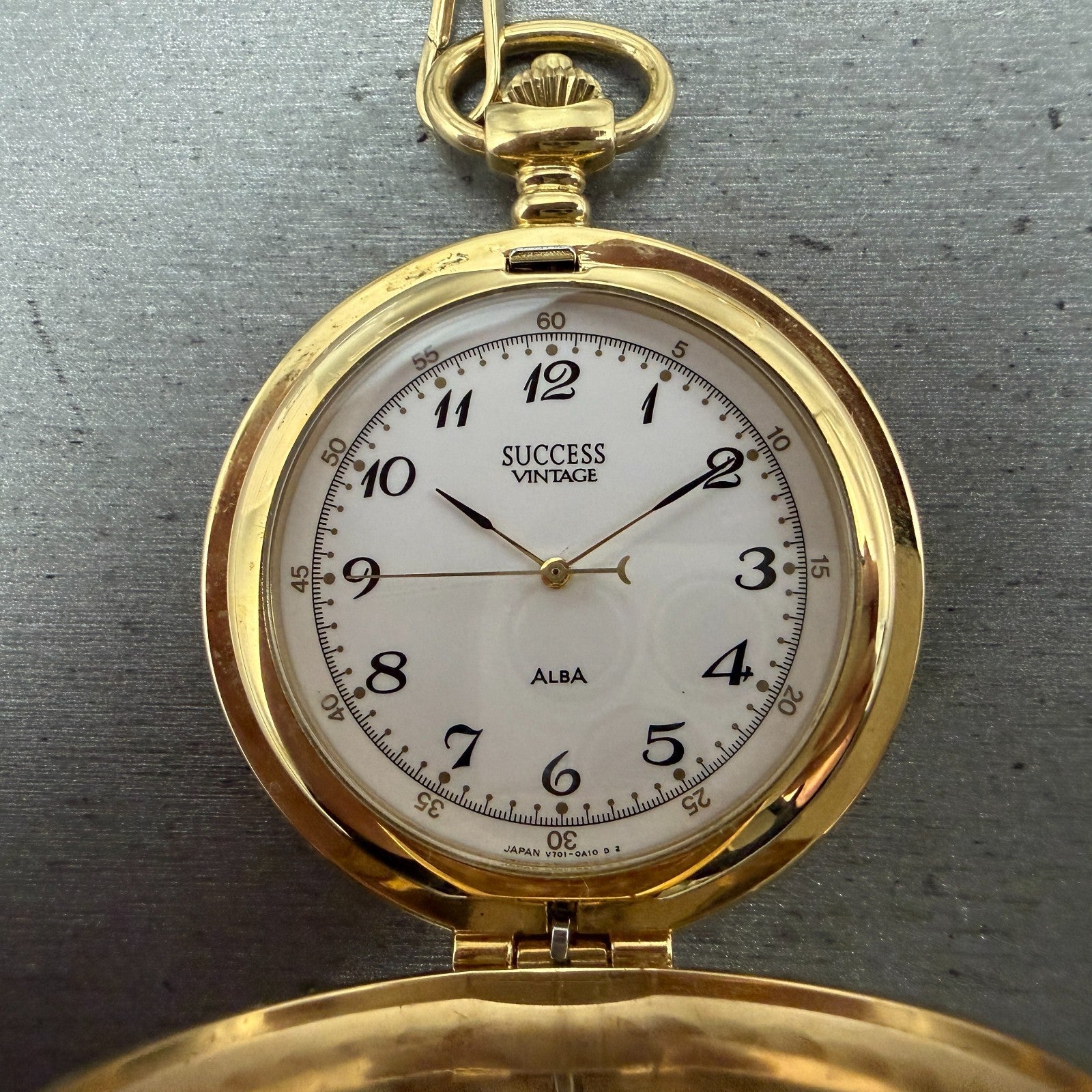 Seiko Alba Success Pocket Watch Men 42mm White Dial Gold Tone V701-0A10 New Batt0