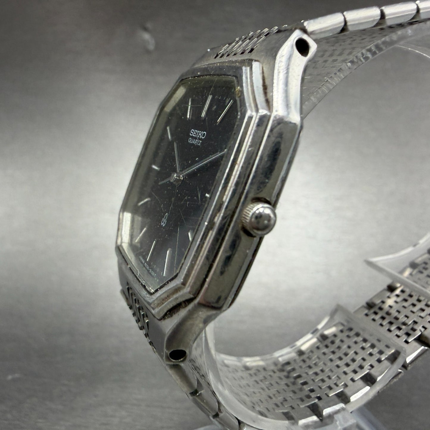 Seiko Tank Watch Men 31mm Blue Dial Silver Tone Octagon 6030-5080 New Battery2