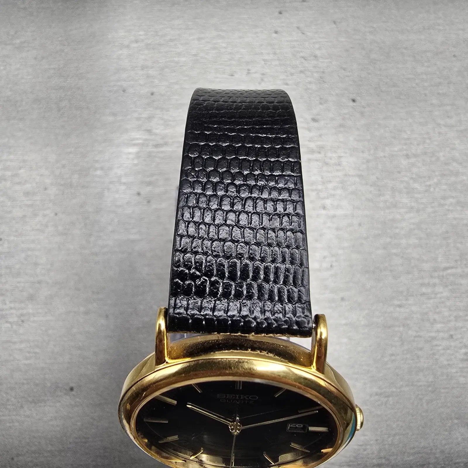 Seiko Watch Men 34mm Black Dial Gold Tone Date Round 7N22-8A09 New Battery VTG4