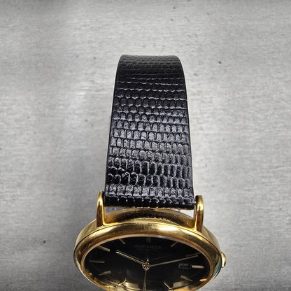 Seiko Watch Men 34mm Black Dial Gold Tone Date Round 7N22-8A09 New Battery VTG4