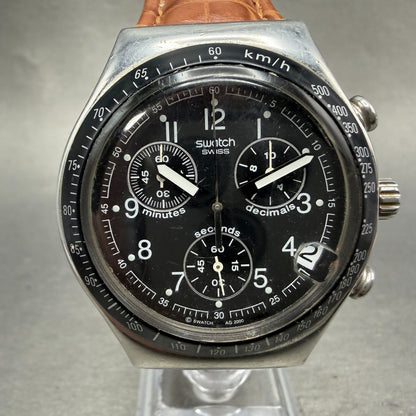 Swatch Irony Chrono Dark Phoenix Watch Men 40mm Black Dial Steel YCS429 New Batt0
