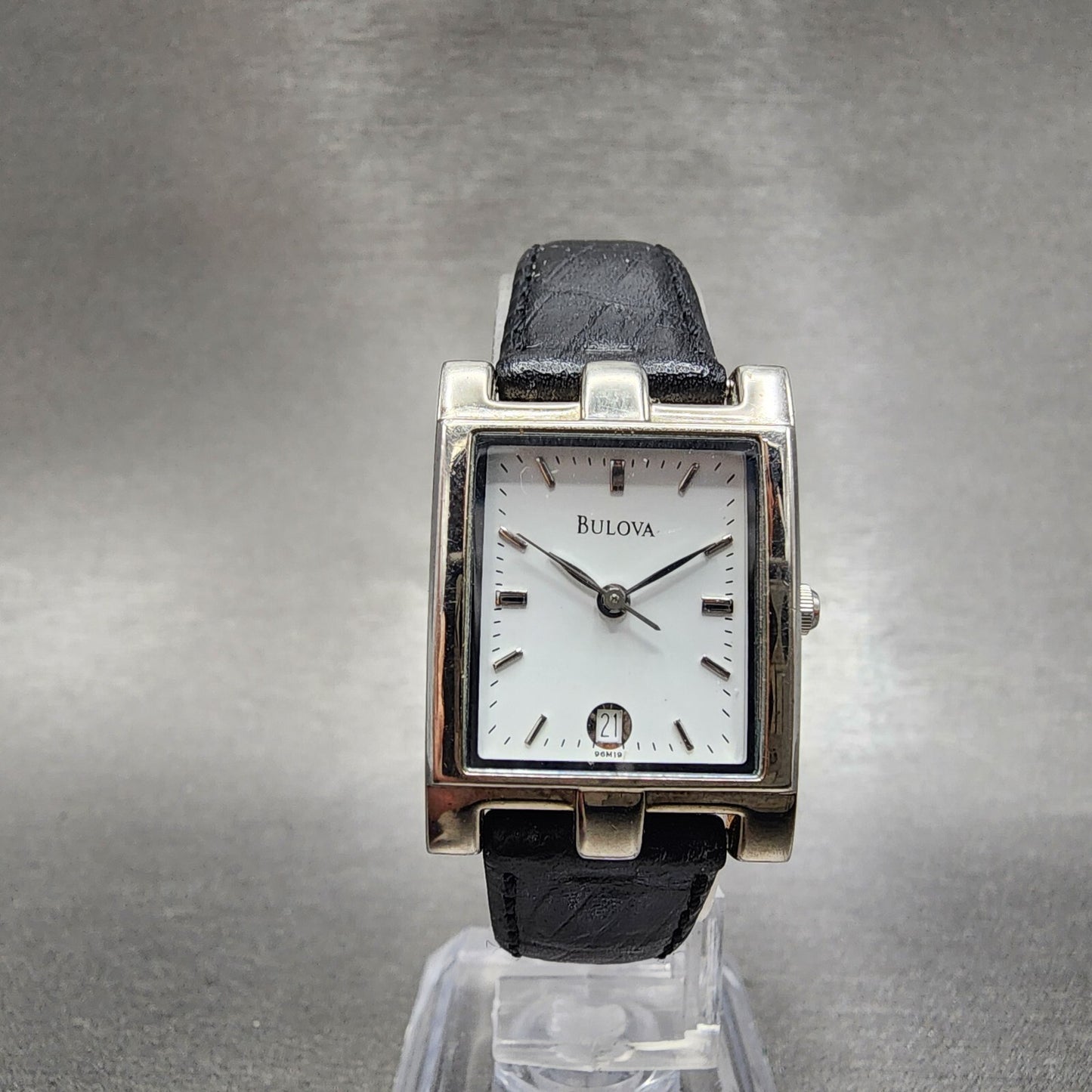 Bulova Tank Watch Women 21mm White Dial Silver Tone Date Rectangle New Battery