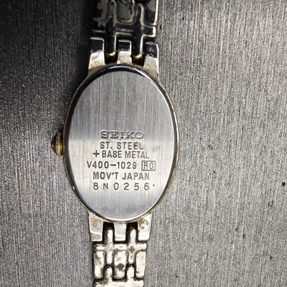 Seiko Watch Women 17mm White Dial Silver Tone Oval V400-1029 New Battery Vintage10