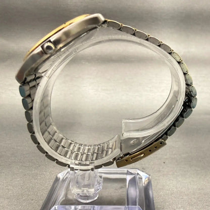 Seiko Watch Men 35mm White Dial Two Tone Date Round 7N32-0150 New Battery VTG6