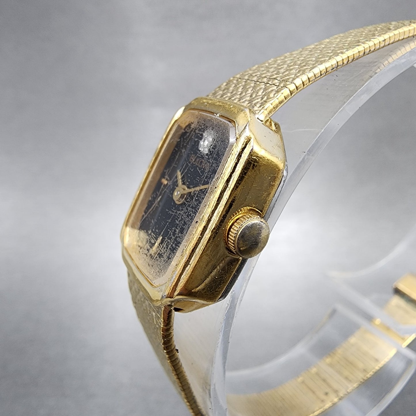 Bulova Tank Watch Women 16mm Black Dial Gold Tone Rectangle P4 New Battery2