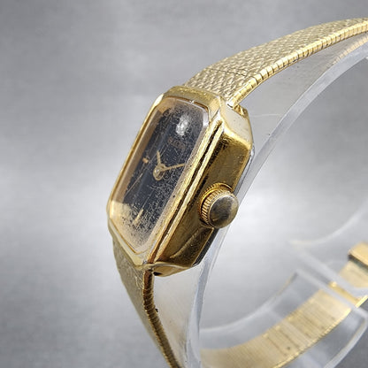 Bulova Tank Watch Women 16mm Black Dial Gold Tone Rectangle P4 New Battery2