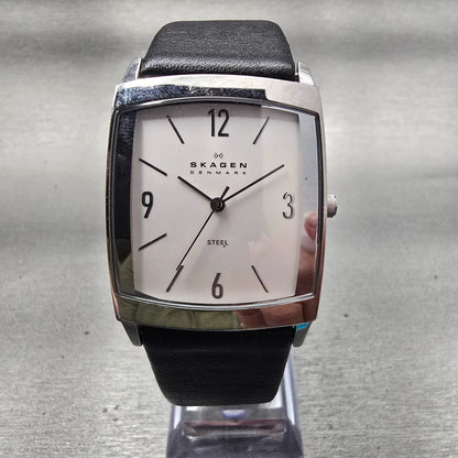 Skagen Watch Men 31mm White Dial Silver Tone Rectangle 691LSLS New Battery0