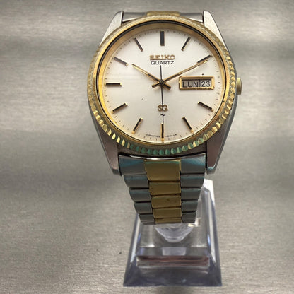 Seiko SQ Watch Men 36mm Silver Dial Two Tone Daydate Round 7123-8059 New Battery5