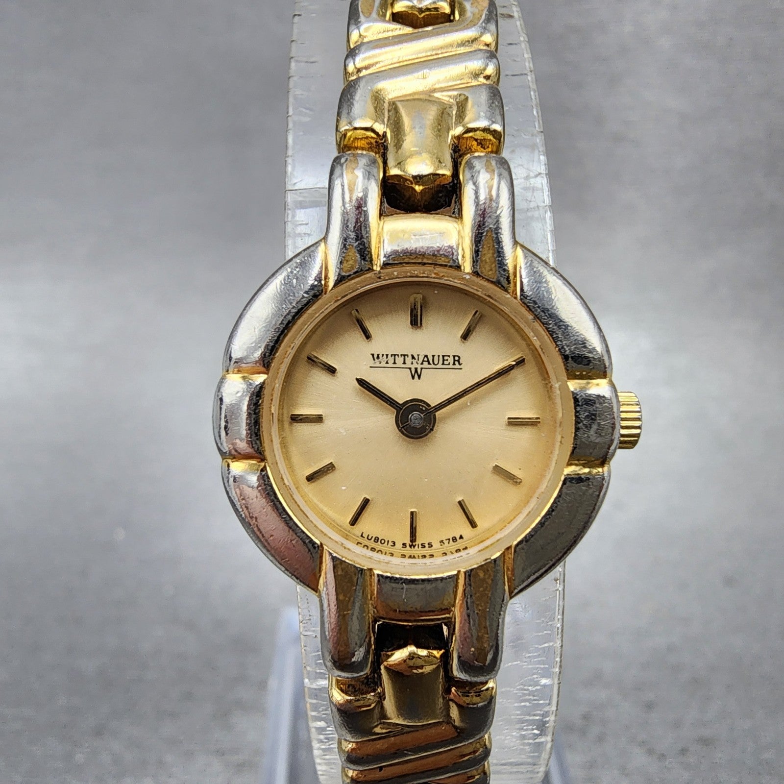 Wittnauer Watch Women 20mm Gold Dial Gold Tone Round LU8013 5784 New Battery VTG0