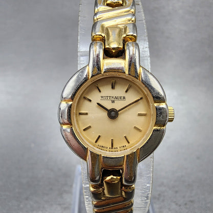 Wittnauer Watch Women 20mm Gold Dial Gold Tone Round LU8013 5784 New Battery VTG0