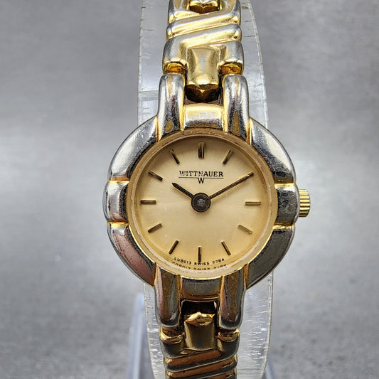 Wittnauer Watch Women 20mm Gold Dial Gold Tone Round LU8013 5784 New Battery VTG0