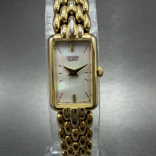 Citizen Tank Watch Women 13mm MOP Dial Gold Tone Rectangle 5421S036505 NewBattA0