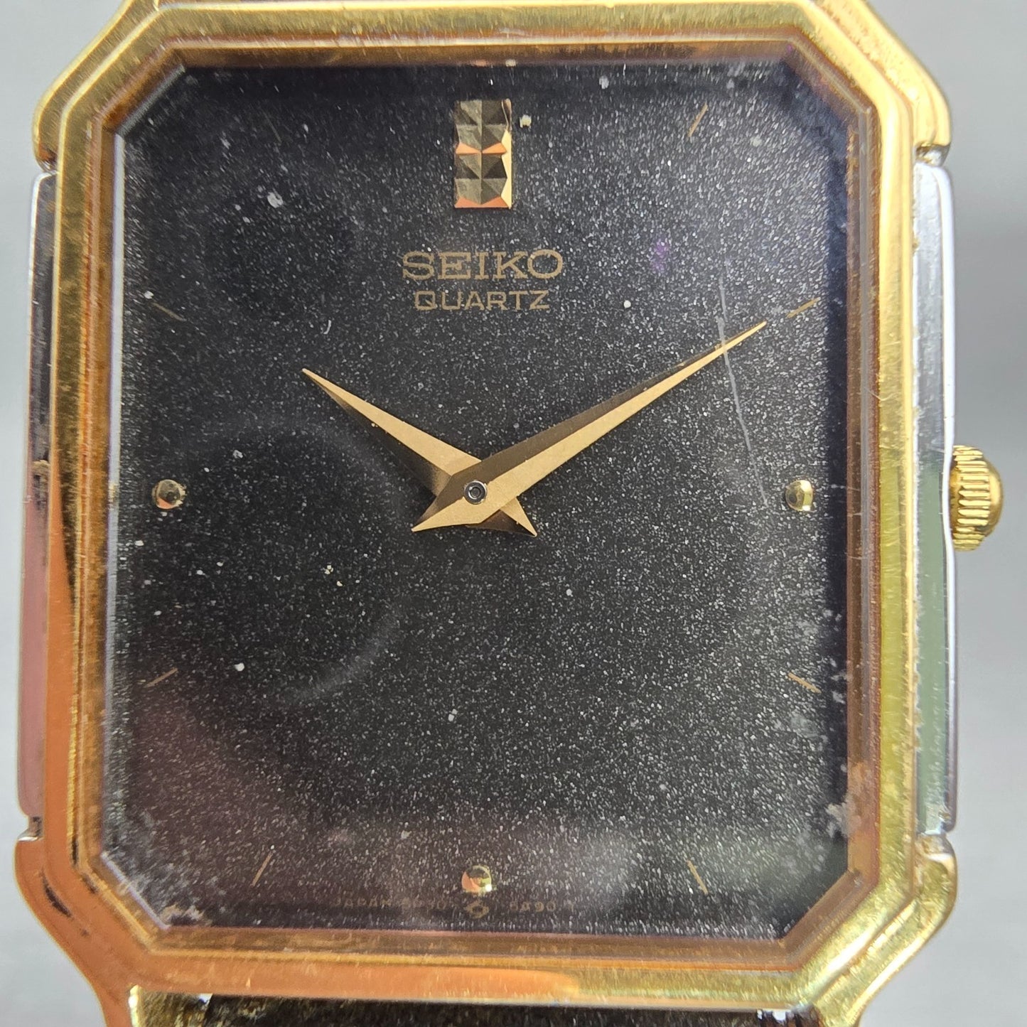 Seiko Watch Men 26mm Black Dial Two Tone Rectangle 5P30-5A79 New Battery Vintage1