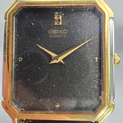 Seiko Watch Men 26mm Black Dial Two Tone Rectangle 5P30-5A79 New Battery Vintage1