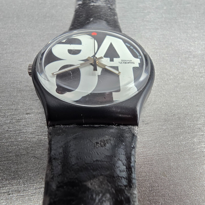 Swatch Enigmatic Love Watch Men 34mm White Dial Black Tone GB218 New Battery 237