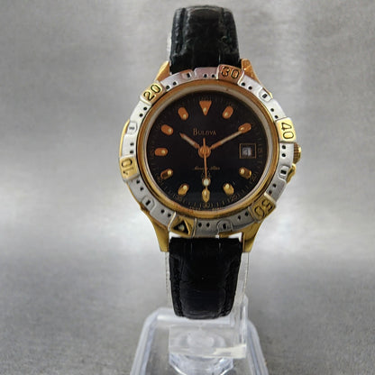 Bulova Marine Star Dive Watch Women 28mm Black Dial Gold Tone Date 98M31 PARTS6