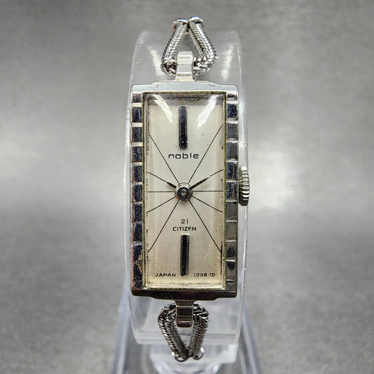 Citizen Noble Tank Watch Women 11mm White Dial White Gold plated Manual Wind Run0