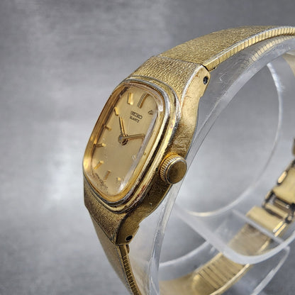 Seiko Watch Women 17mm Gold Dial Gold Tone Rectangle 2C205779 New Battery2