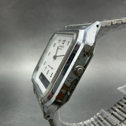 Casio AQ-230 Watch Men 30mm White Dial Silver Tone Alarm Chrono New Battery KL2